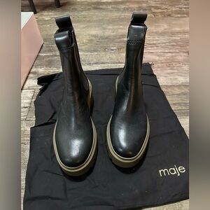 New Maje Black Leather Platform Boots Hidden Heels size 40
